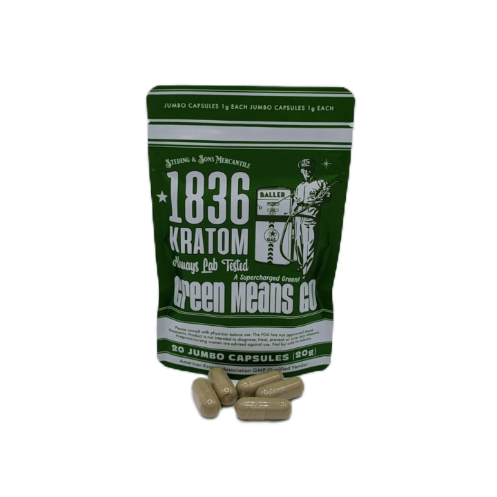 1836 Kratom Capsules- Green Means Go Capsules 20 Count